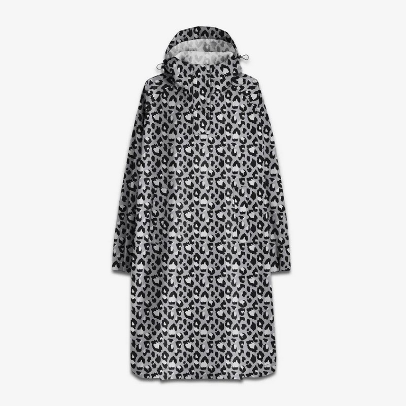 Impermeabile da viaggio pieghevole grigio leopardato, salvaspazio e utilissimo da riporre in valigia